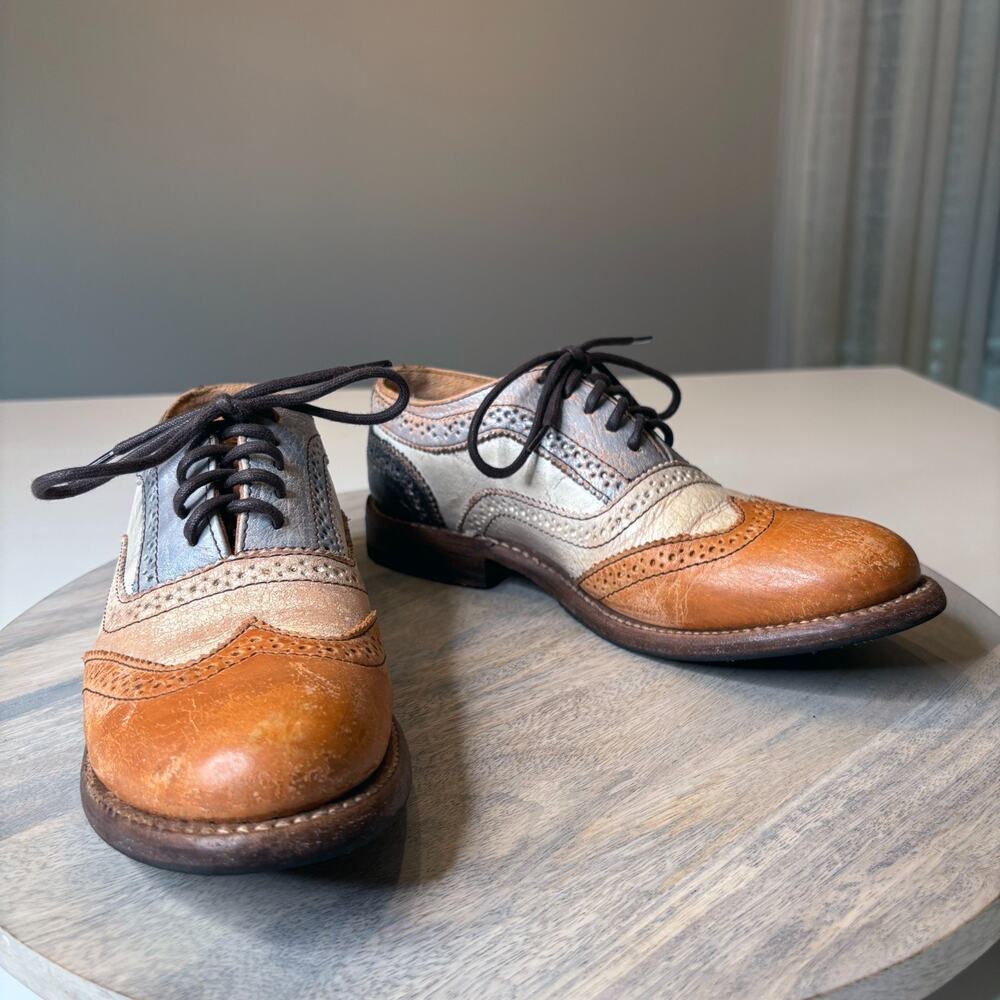 Bed Stu Lita II Oxford Tan Rustic Multi Leather Wingtip Brogues Women’s Size 7 - Picture 3 of 11